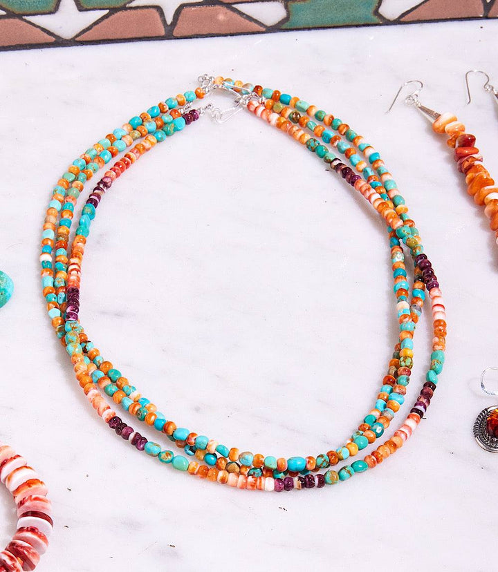 Turquoise And Spiny Oyster Beaded Necklace