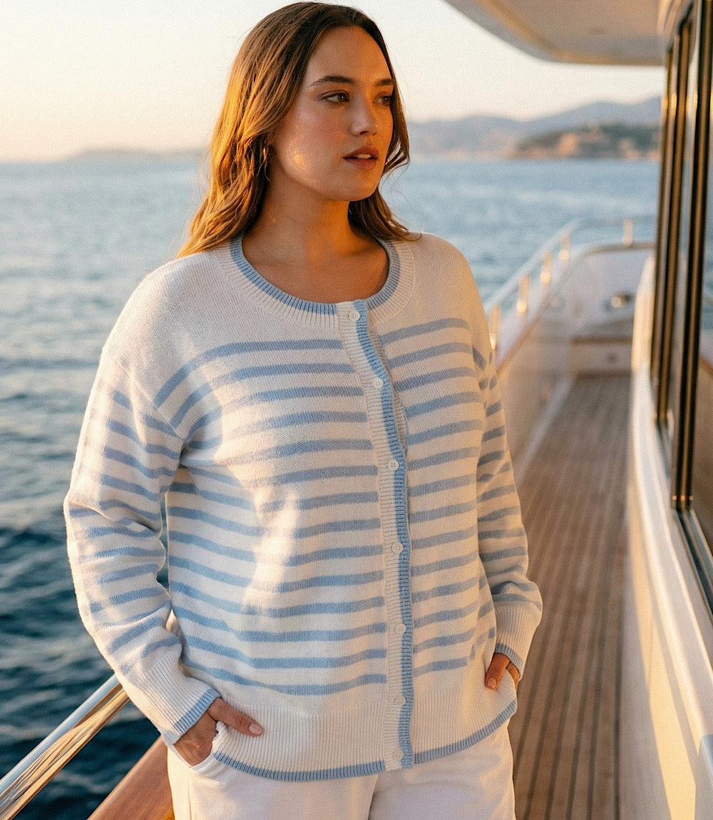 Plus Size Stripe Cardigan Sweater