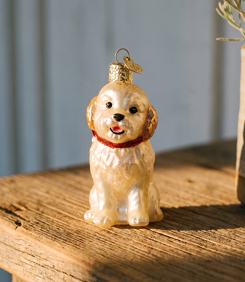 Cockapoo Puppy Glass Ornament