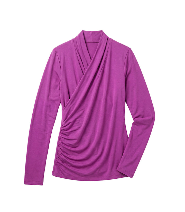 Long Sleeve Crossover Side-Shirred Top