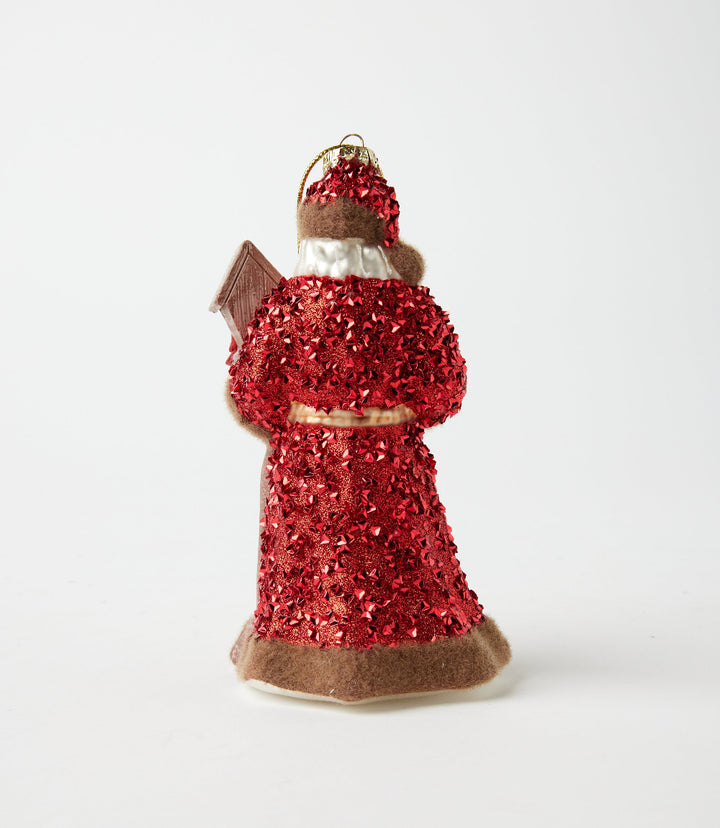 North Pole Santa Glass Ornament