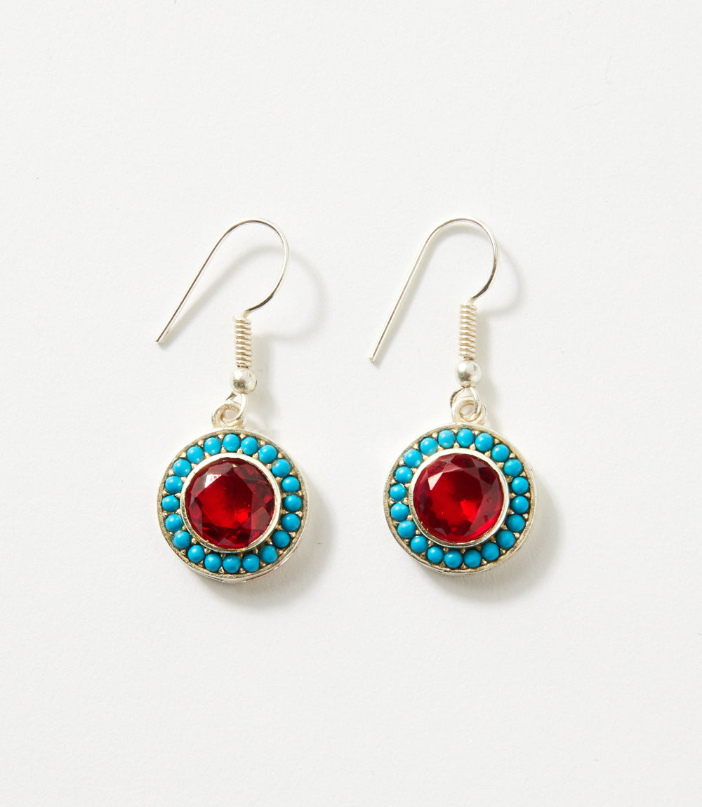 Turquoise And Red Coral Drop Earrings