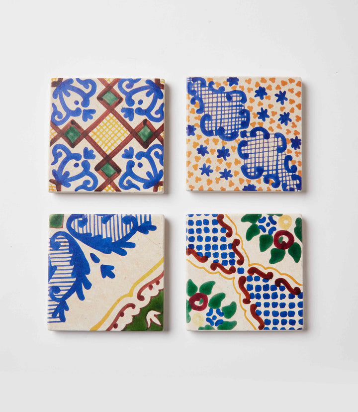 Vintage Pattern Tiled Coasters, Set of 4