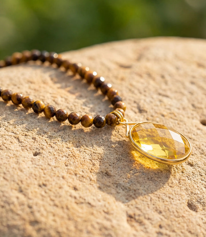 Tigers Eye Beaded Crystal Necklace
