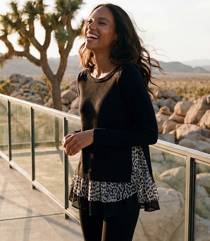 Layered Contrast Leopard Sweater