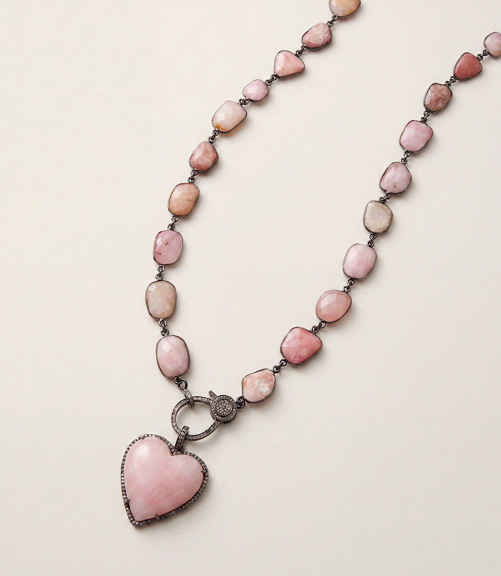 Pink Opal Heart Crystal Necklace