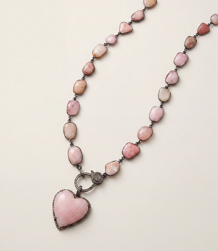Pink Opal Heart Crystal Necklace