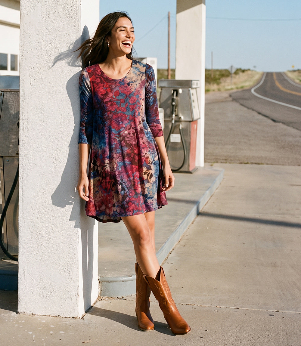 3/4 Sleeve Tie-Dye Burnout Maggie Dress