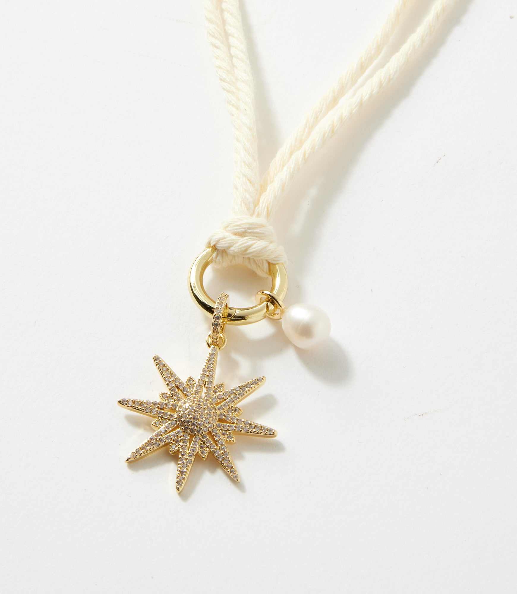 Pavé Burst And Pearl Cord Necklace - Celestial Jewelry with Pearl