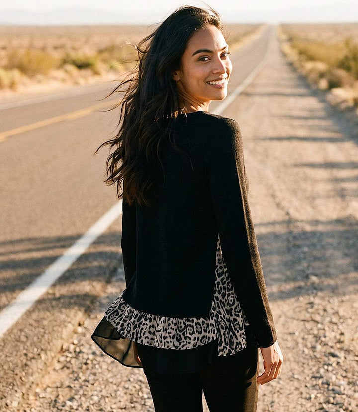 Layered Contrast Leopard Sweater