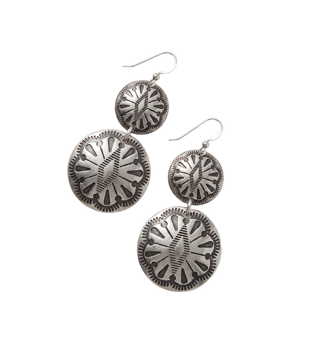 Sterling Silver Double Concho Earrings