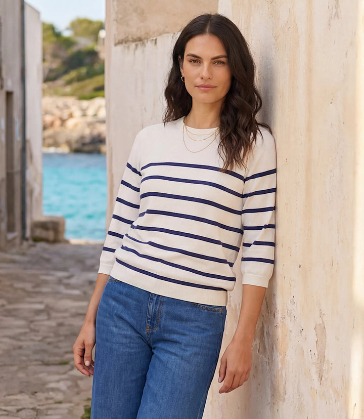 Stripe Puff Sleeve Raglan Sweater