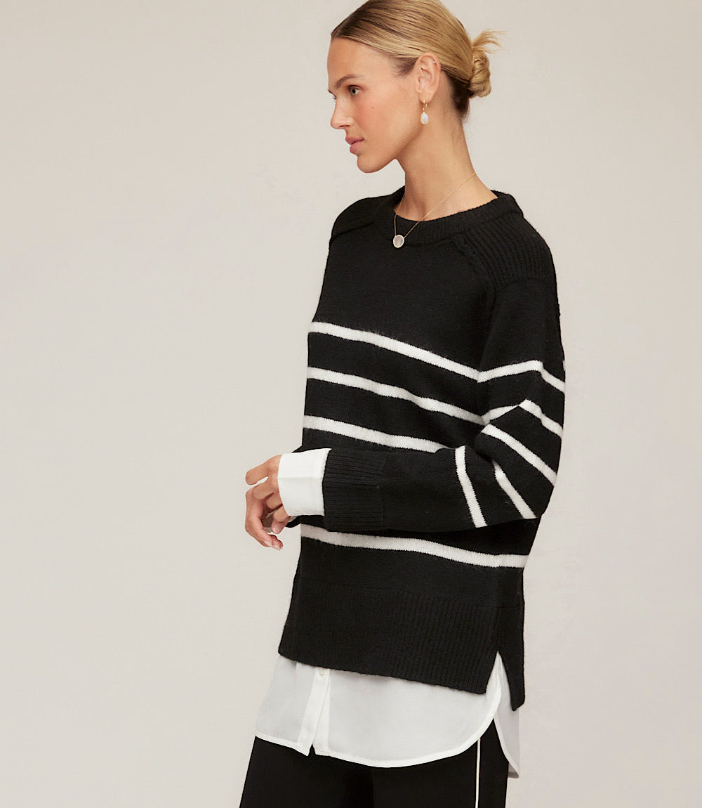 Layered Stripe Crewneck Sweater