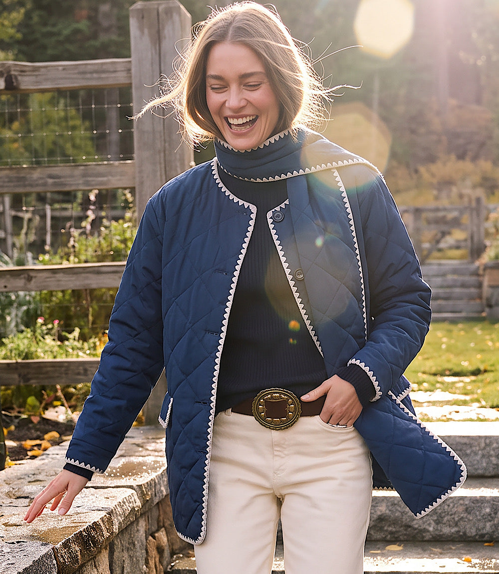 Edge Stitch Quilted Scarf Jacket