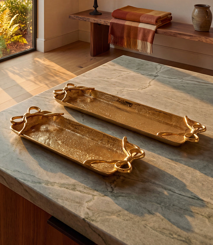 Gold Bows Serving Trays, Set Of 2