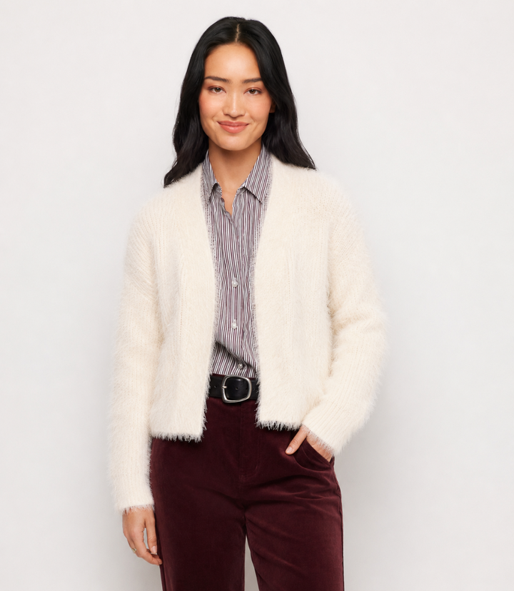 Eyelash Open Front Cardigan Sweater