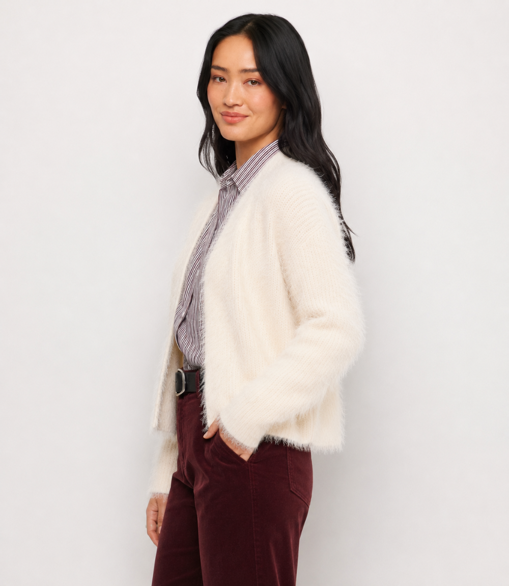 Eyelash Open Front Cardigan Sweater
