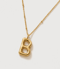Gold Bubble Letter Charm necklace with 16K gold-plated stainless steel pendant on chain