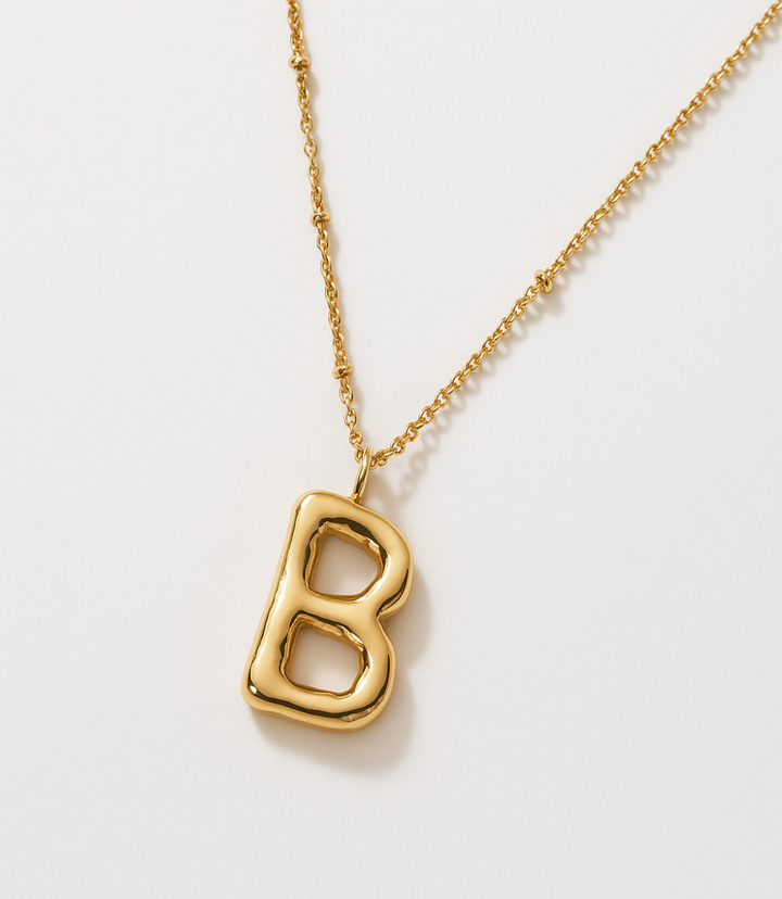 Gold Bubble Letter Charm Necklace