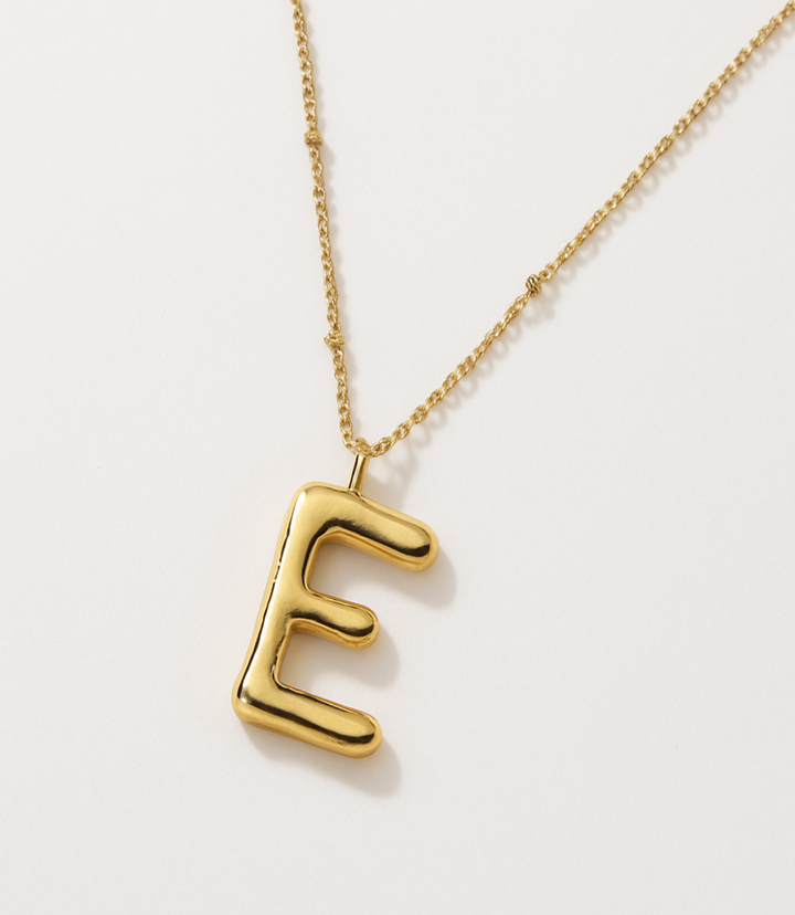 Gold Bubble Letter Charm Necklace