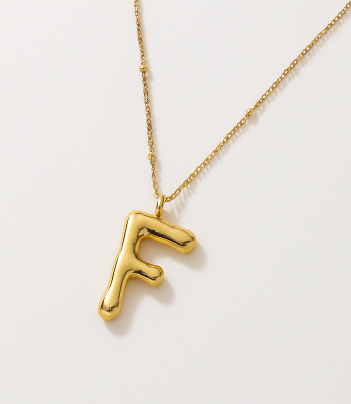 Gold Bubble Letter Charm Necklace