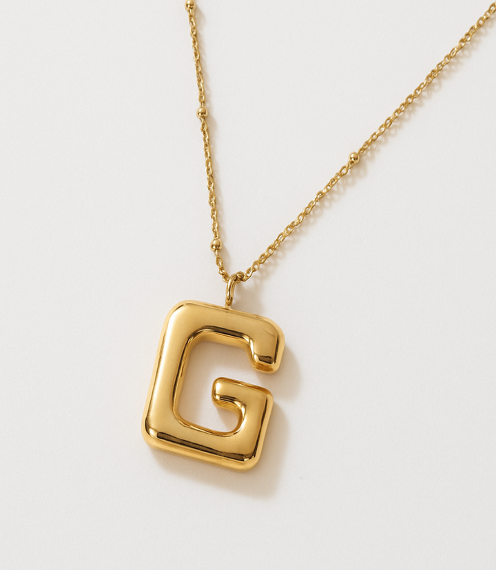 Gold Bubble Letter Charm Necklace