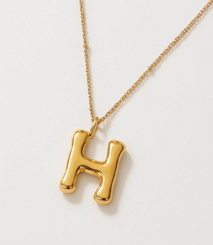 Gold Bubble Letter Charm Necklace