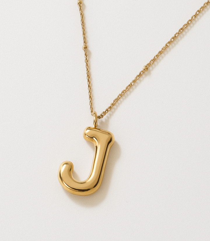 Gold Bubble Letter Charm Necklace