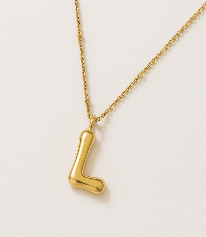 Gold Bubble Letter Charm Necklace