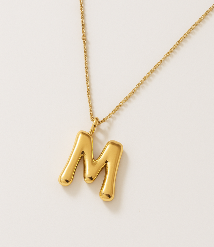 Gold Bubble Letter Charm Necklace
