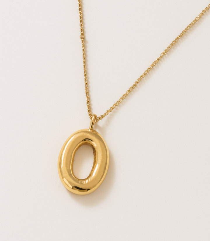 Gold Bubble Letter Charm Necklace