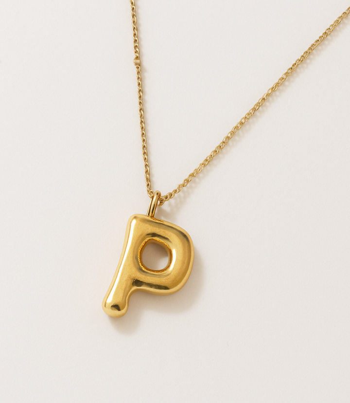 Gold Bubble Letter Charm Necklace
