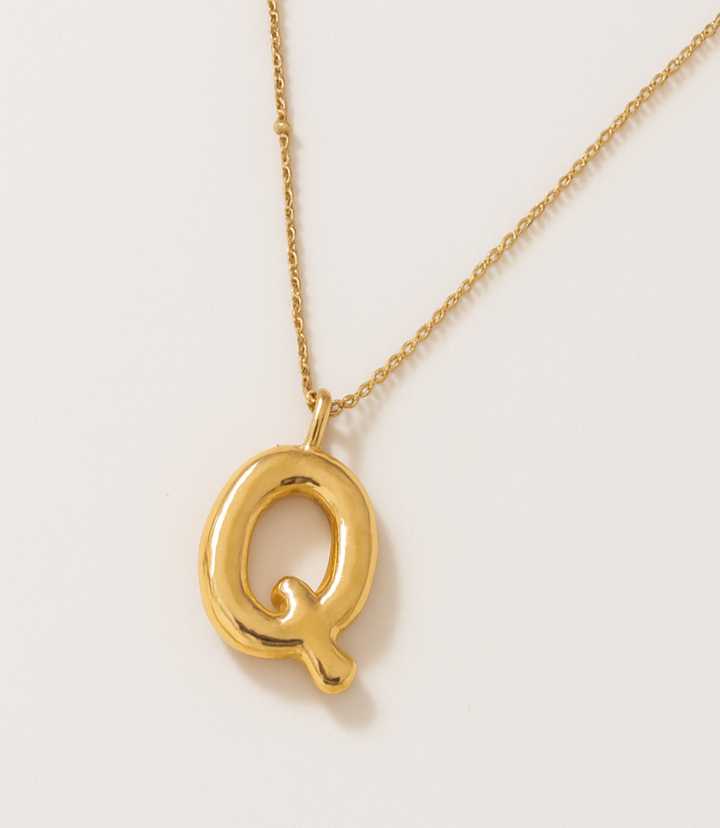 Gold Bubble Letter Charm Necklace