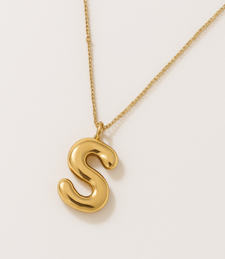 Gold Bubble Letter Charm Necklace