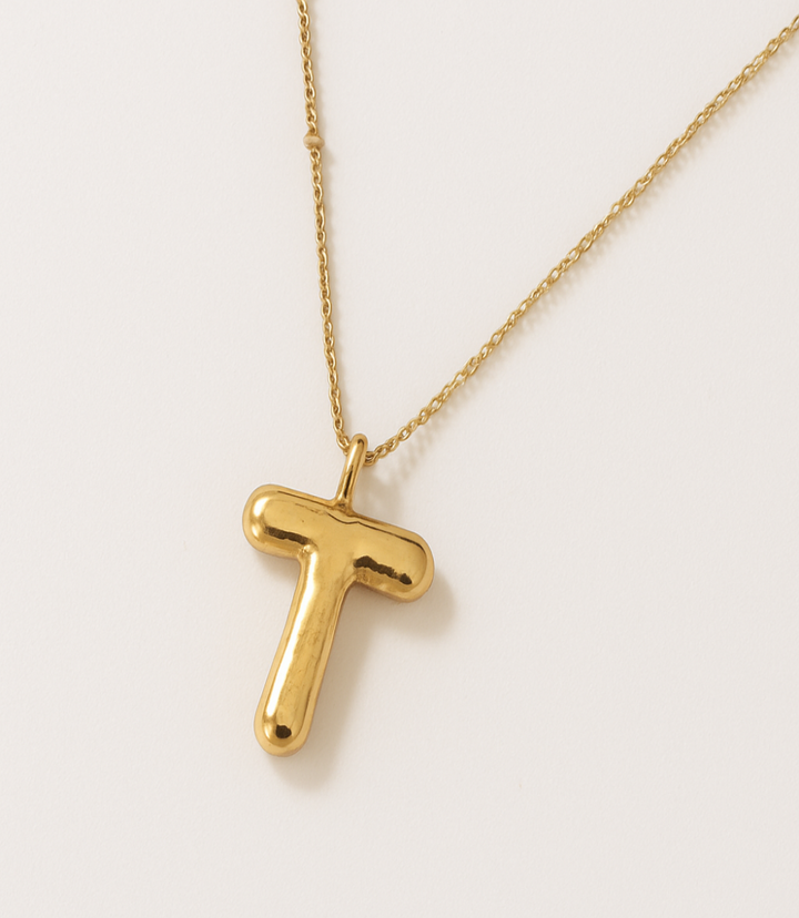 Gold Bubble Letter Charm Necklace