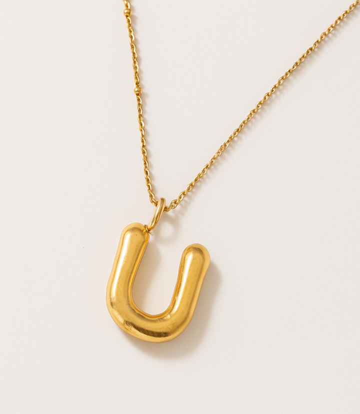 Gold Bubble Letter Charm Necklace