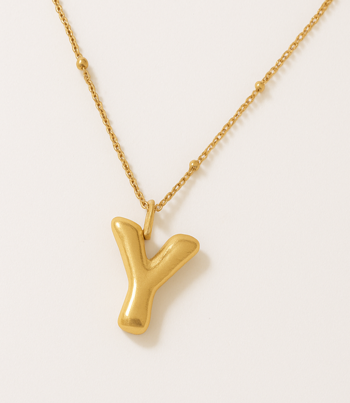 Gold Bubble Letter Charm Necklace
