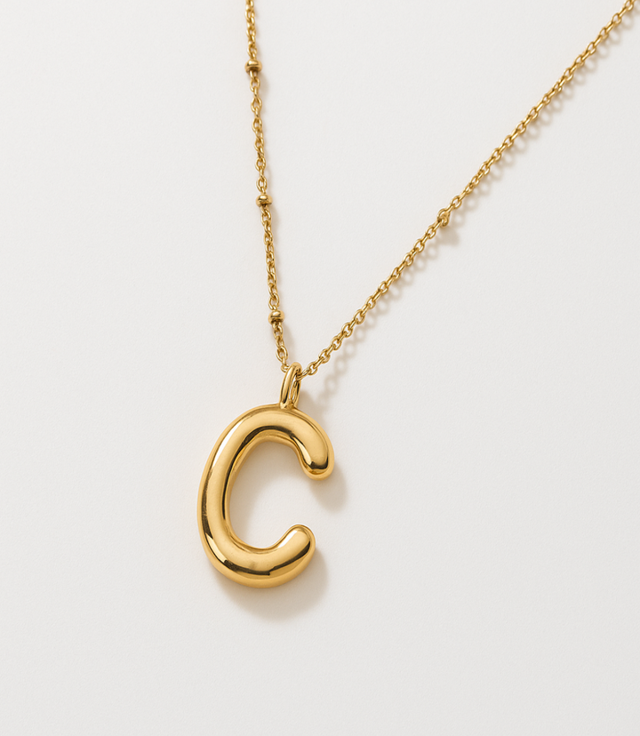 Gold Bubble Letter Charm Necklace