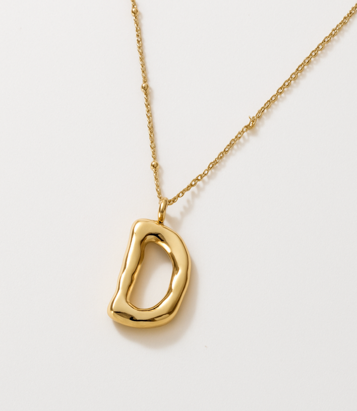 Gold Bubble Letter Charm Necklace