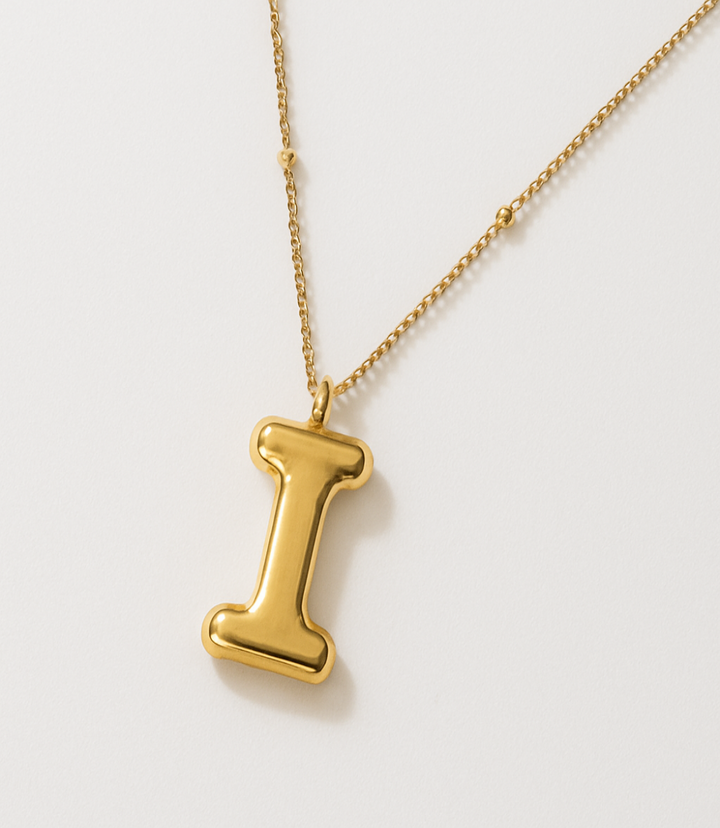 Gold Bubble Letter Charm Necklace