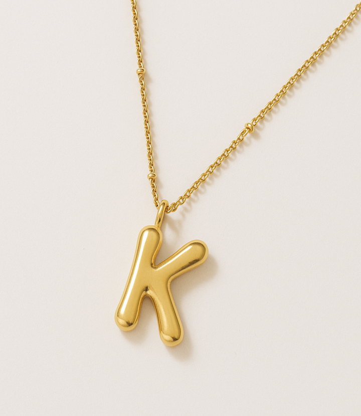 Gold Bubble Letter Charm Necklace