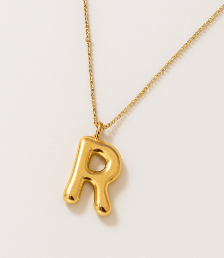 Gold Bubble Letter Charm Necklace