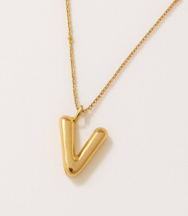 Gold Bubble Letter Charm Necklace