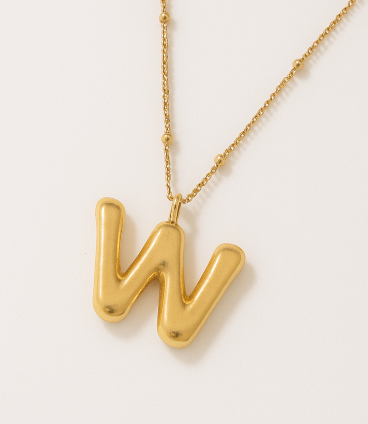 Gold Bubble Letter Charm Necklace