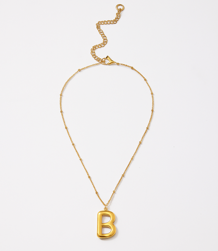 Gold Bubble Letter Charm Necklace