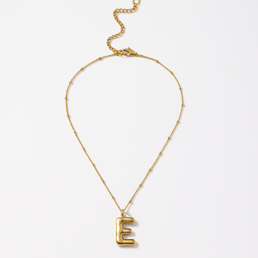 Gold Bubble Letter Charm Necklace