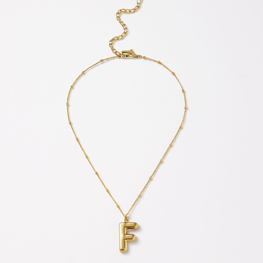 Gold Bubble Letter Charm Necklace