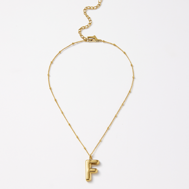 Gold Bubble Letter Charm Necklace