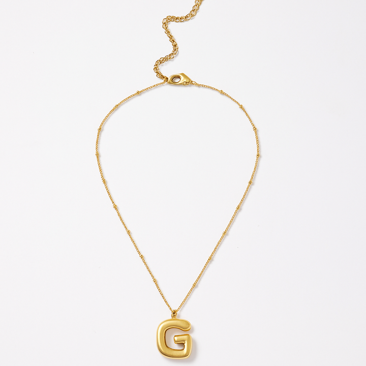 Gold Bubble Letter Charm Necklace