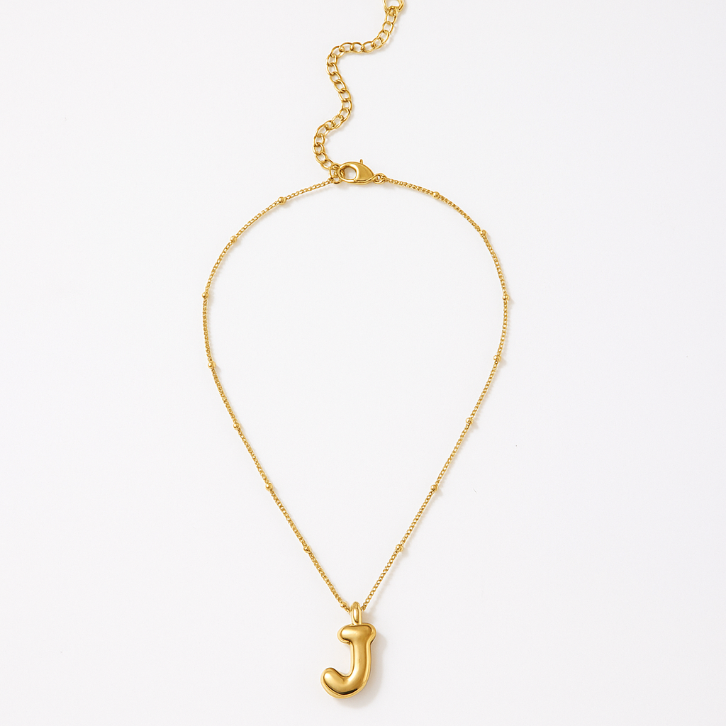 Gold Bubble Letter Charm Necklace